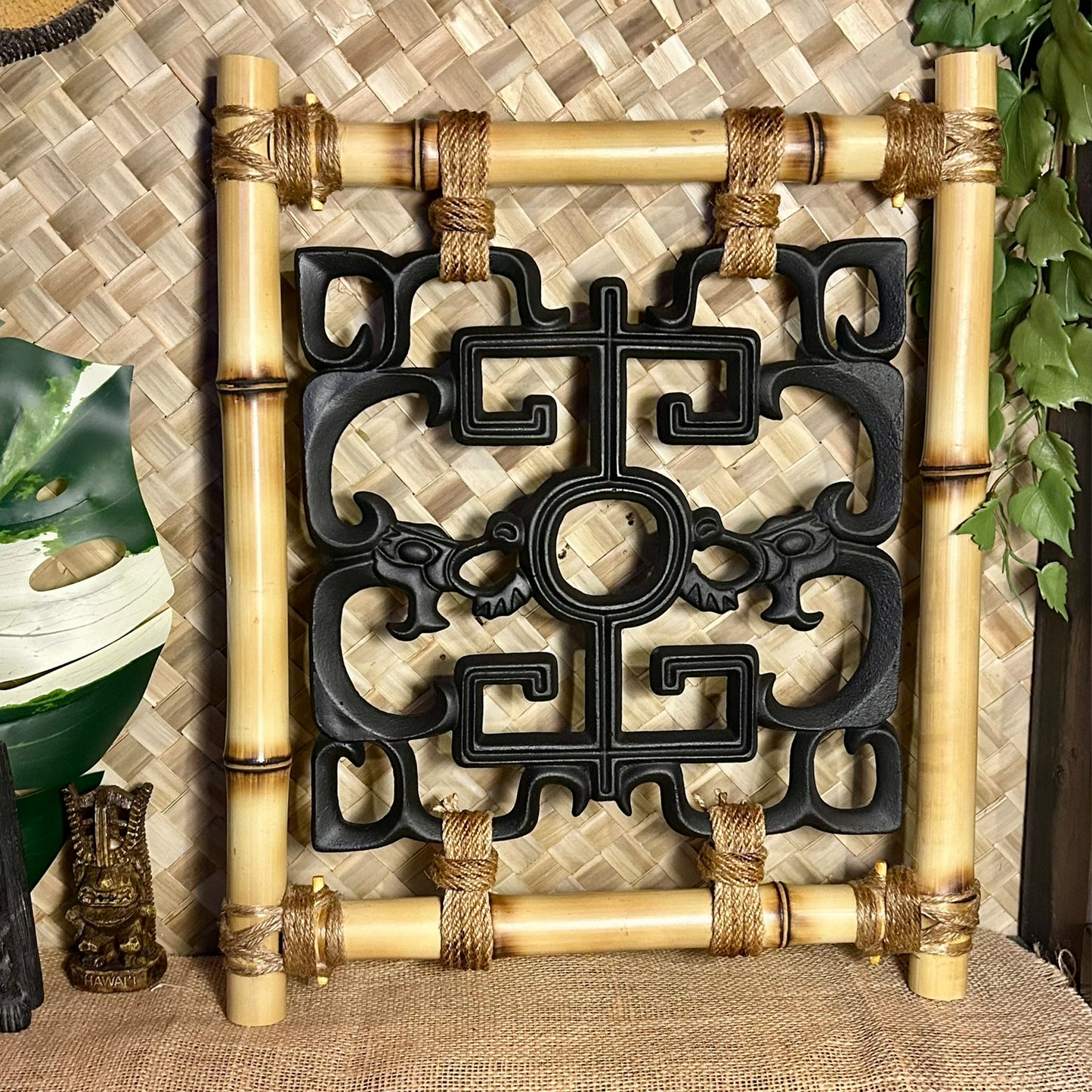 Tiki Iron Dragon Tile Bamboo Wall Hanging