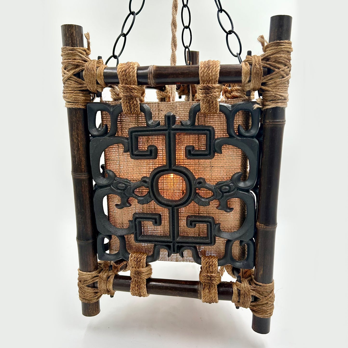 Tiki Breezeway Dragon Tile Bamboo Pendant Lamp
