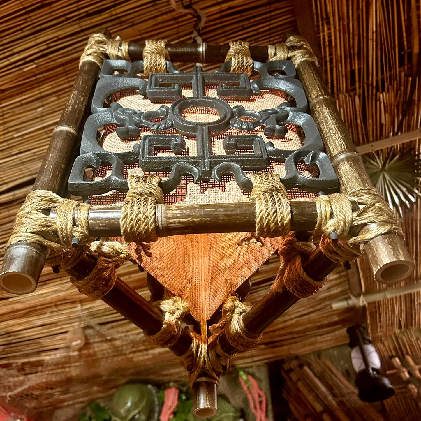 Tiki Breezeway Dragon Tile Bamboo Pendant Lamp