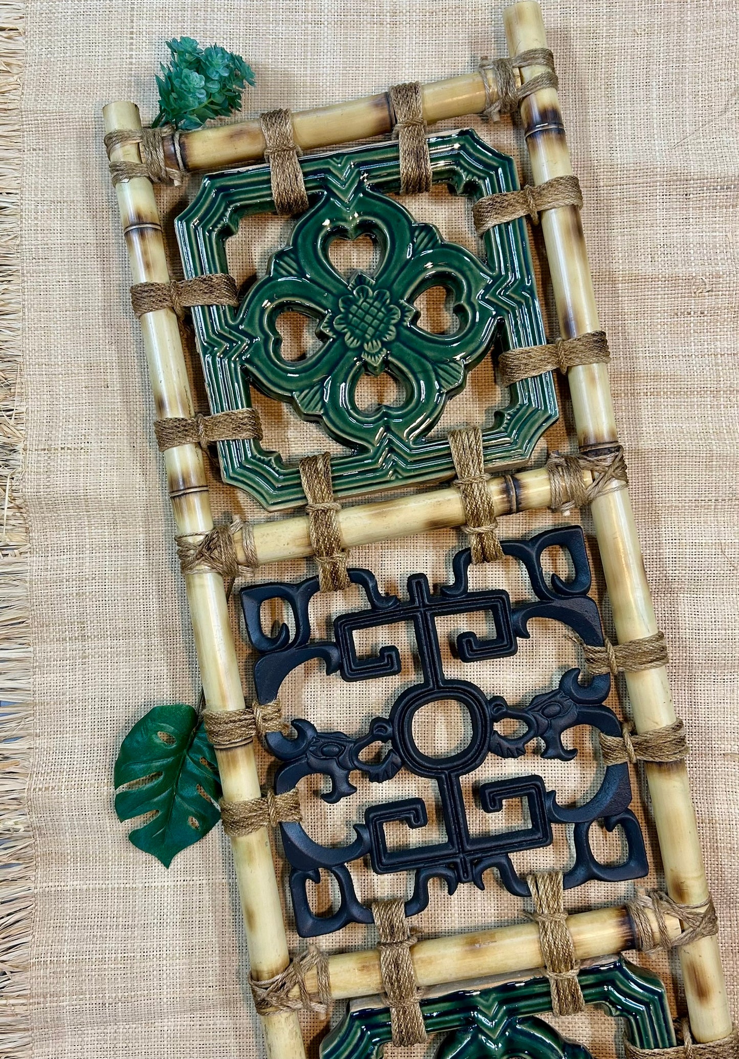 Tiki Jade Breezeway Tile Set of Two, Jade Green