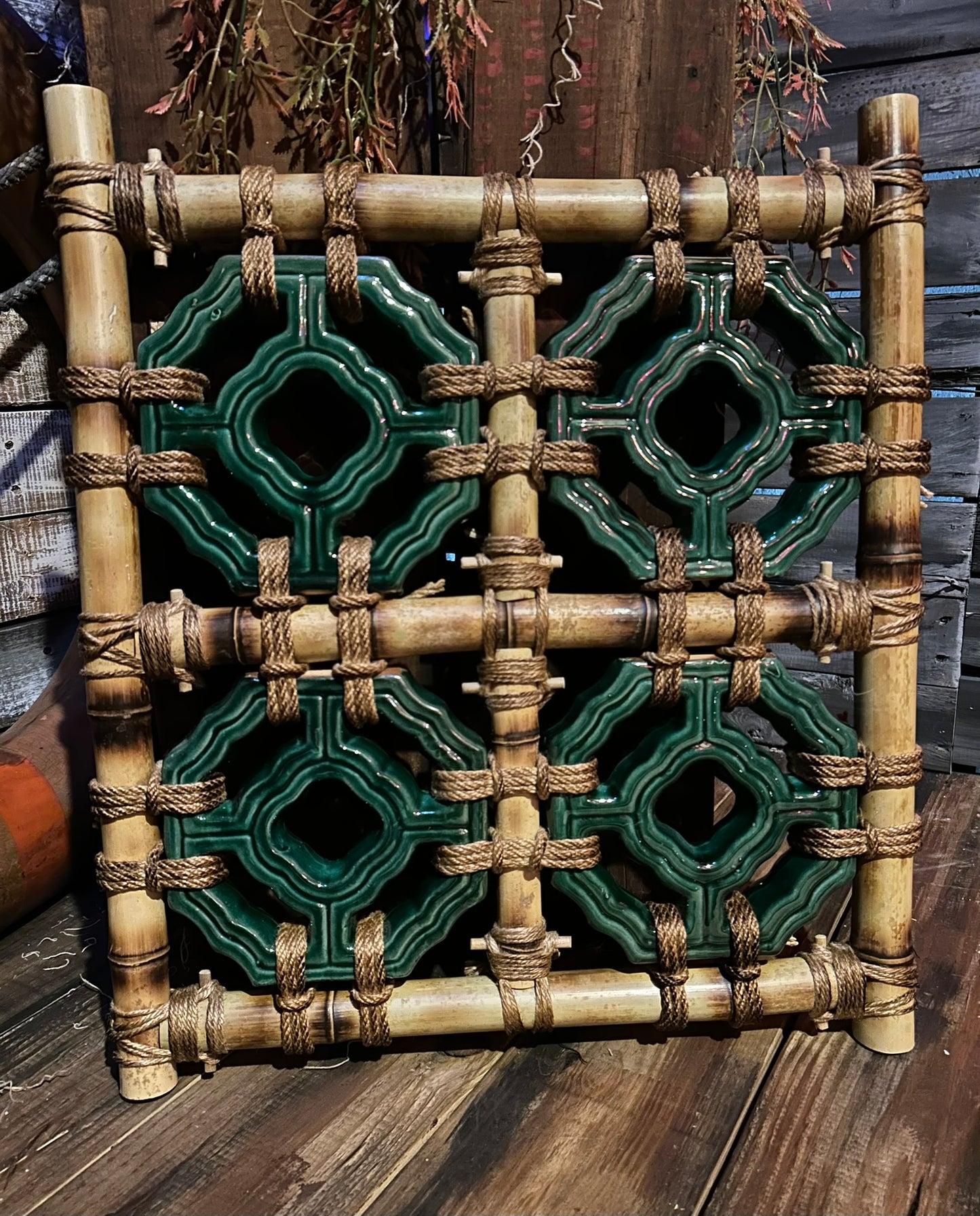 Tiki Jade Breezeway Tile Bamboo Wall Hanging, 4 Tiles