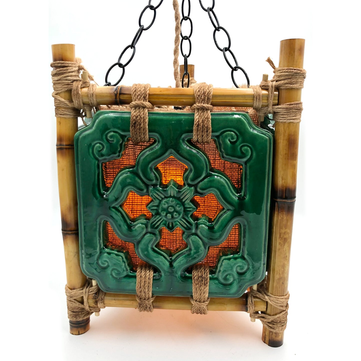 Tiki Jade Breezeway Tile Bamboo Pendant Lamp