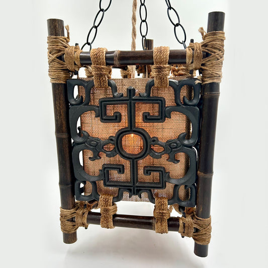 Tiki Breezeway Dragon Tile Bamboo Pendant Lamp