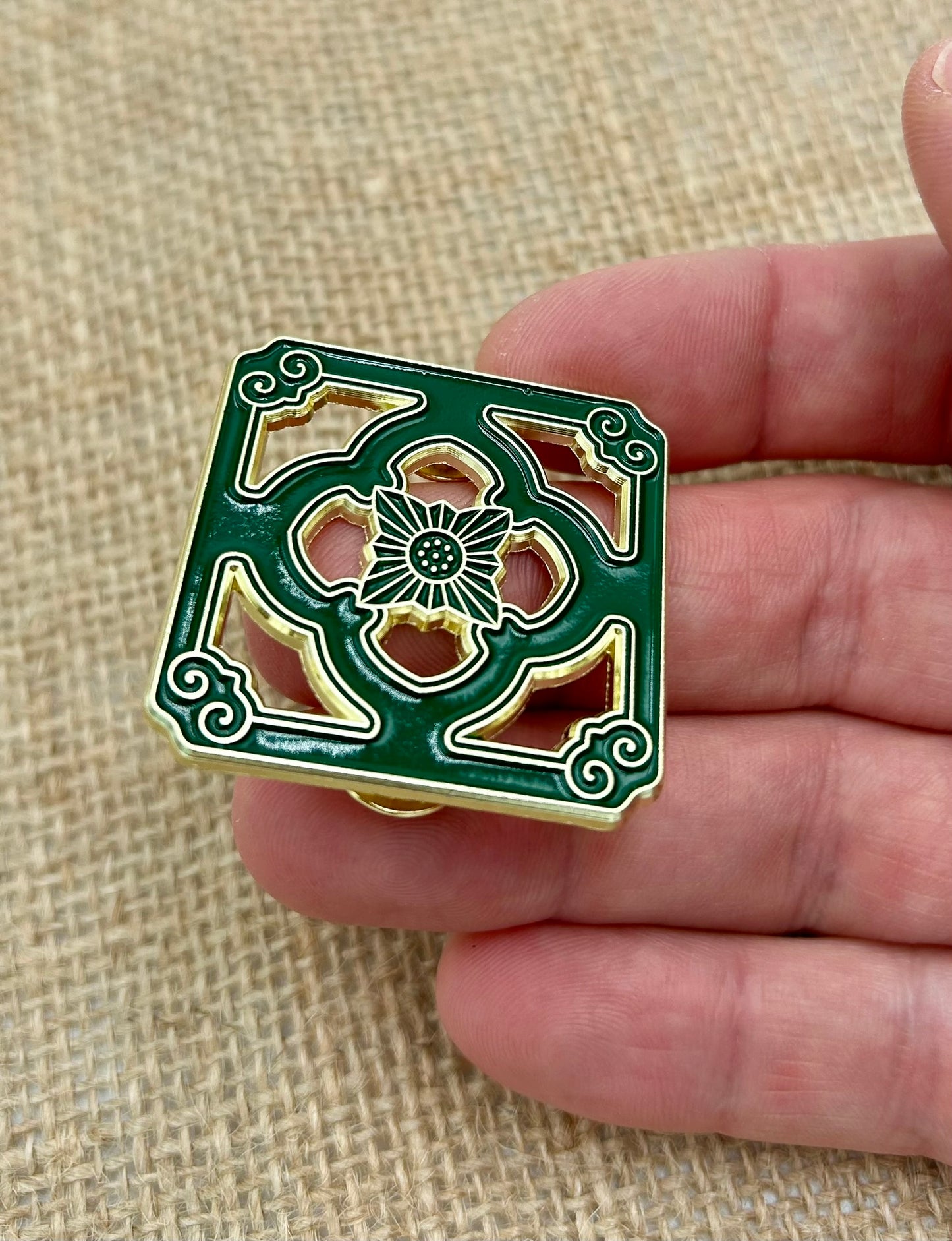Jade tile tiki enamel pin