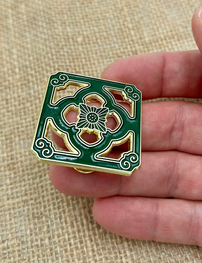 Jade tile tiki enamel pin