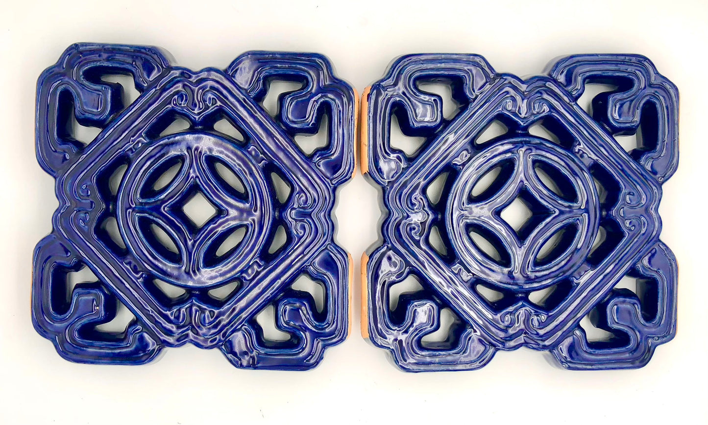 Tiki Jade Breezeway Tile Set of Two, Deep Ocean Blue