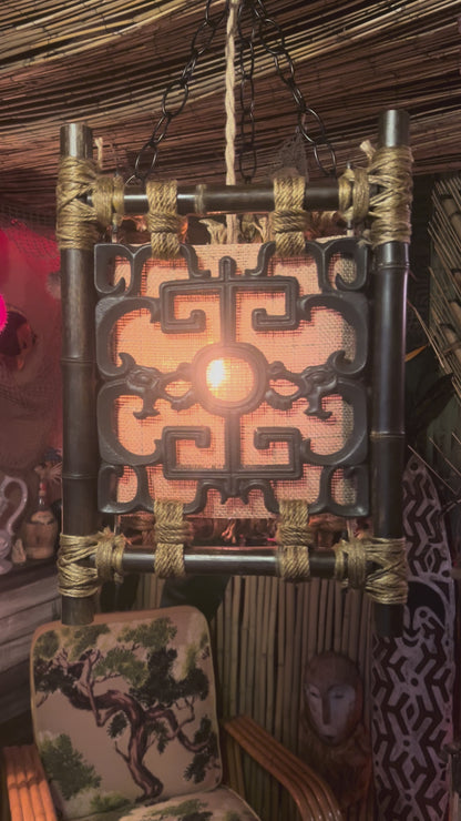 Tiki Breezeway Dragon Tile Bamboo Pendant Lamp