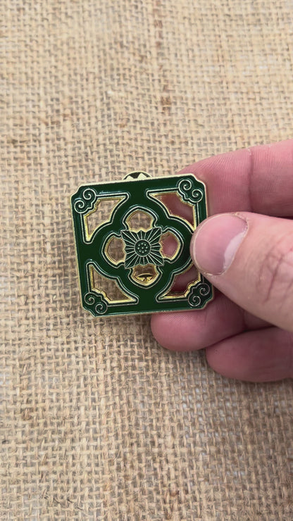 Jade tile tiki enamel pin